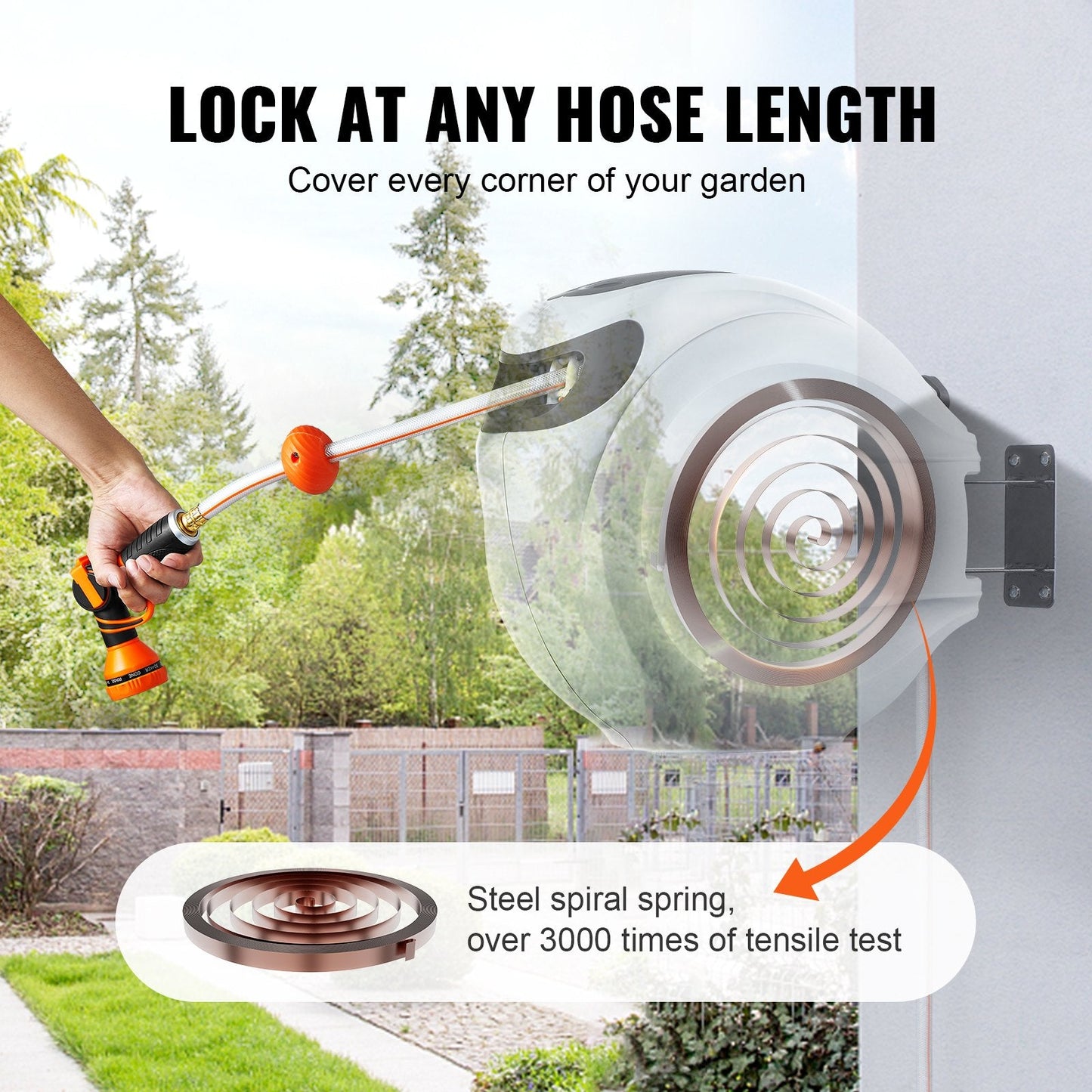 Retractable Hose Reel Water Hose Reel 130'x5/8" 180° Swivel Wall-Mounted (Buy 2 Free shipping)