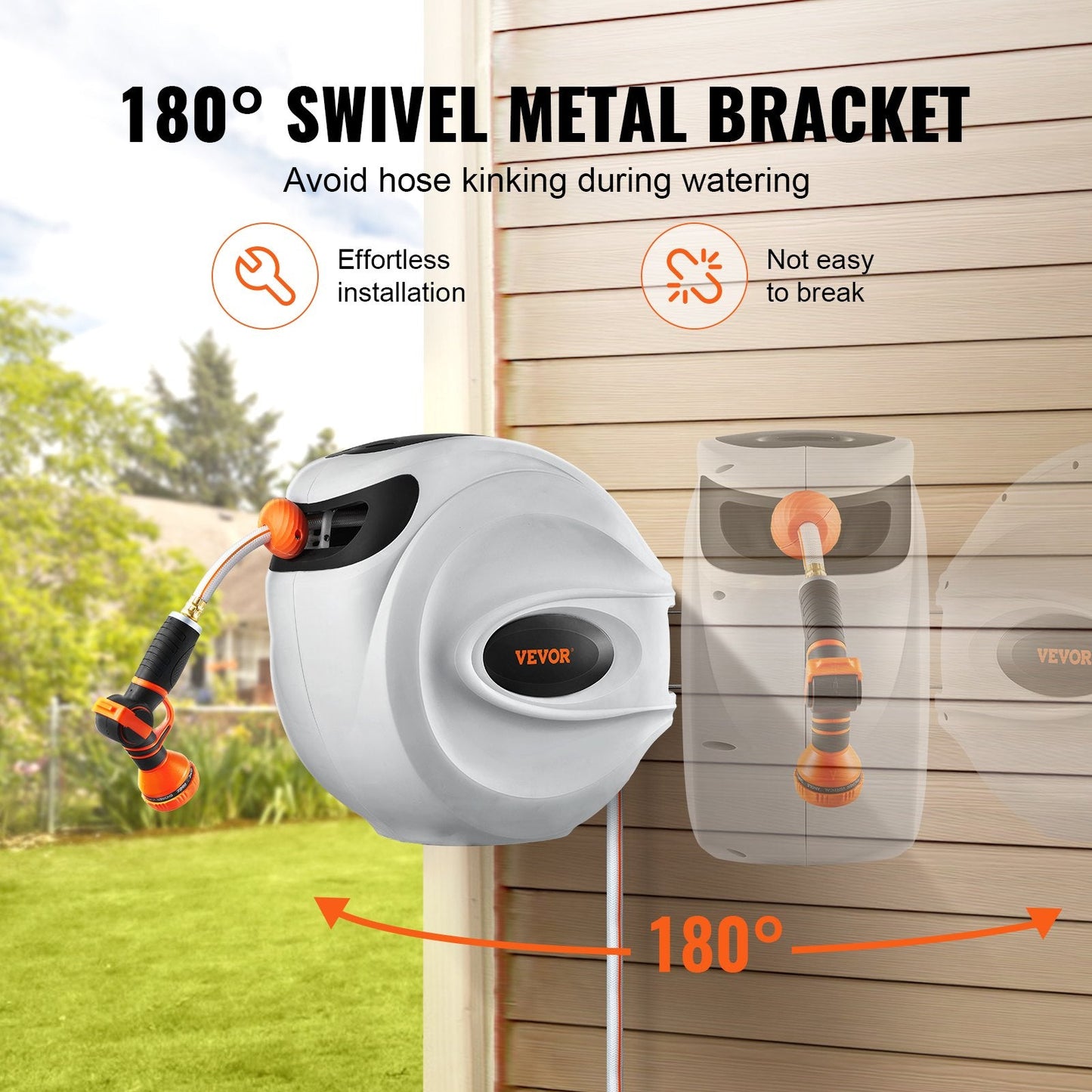 Retractable Hose Reel Water Hose Reel 130'x5/8" 180° Swivel Wall-Mounted (Buy 2 Free shipping)